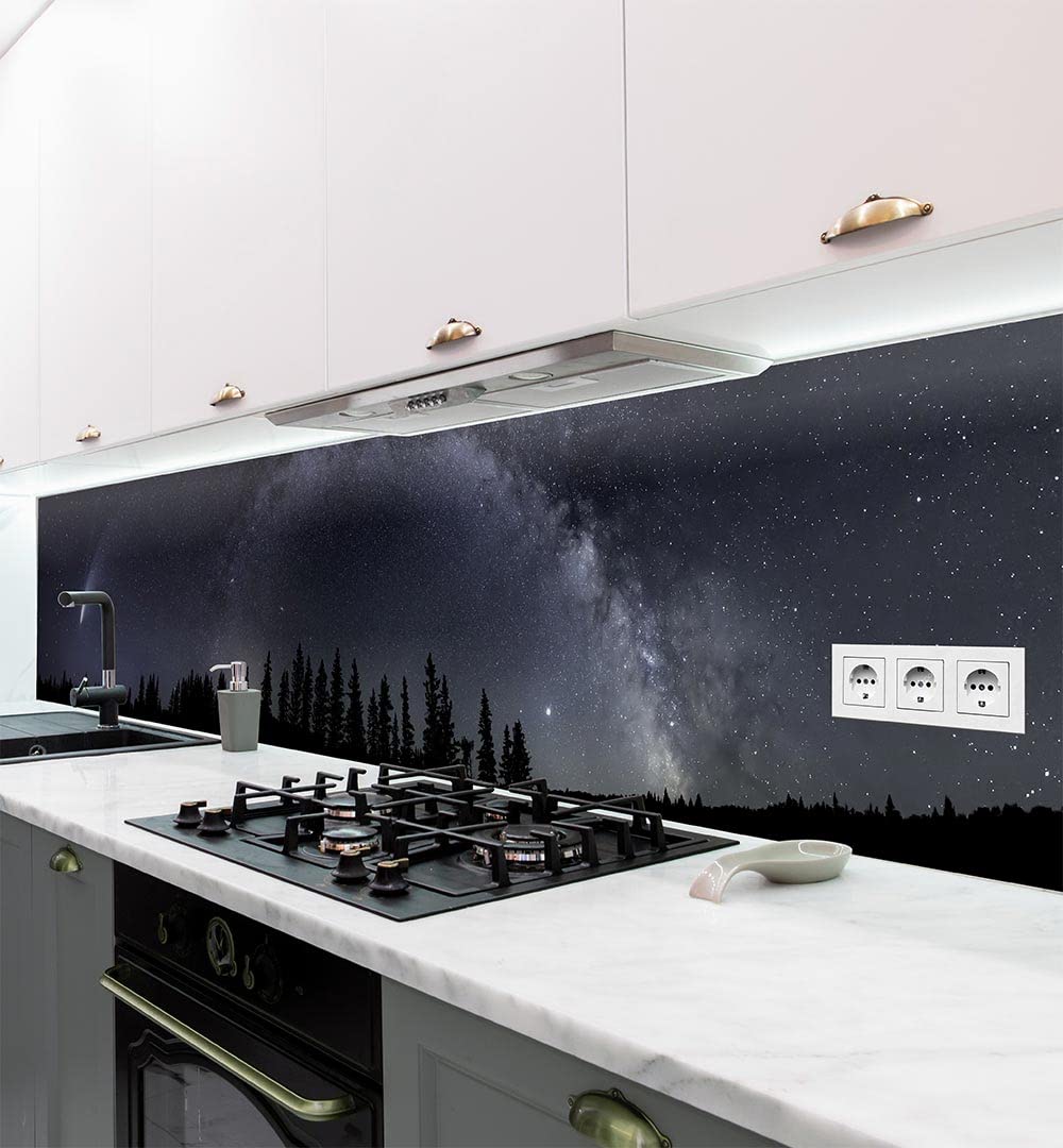 MyMaxxi - Selbstklebende Küchenrückwand Folie ohne Bohren - Motiv Sternenhimmel - 60cm hoch – Klebefolie Wandbild Küche - Wand-Deko – Sterne Nachthimmel 280 x 60cm