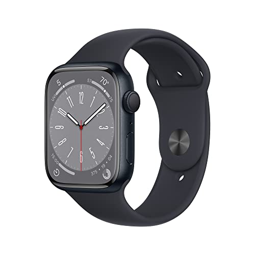 Apple Watch Series 8 (GPS, 45MM) - Aluminiumgehäuse Mitternacht mit Sportarmband Weiß, Einheitsgröße (Generalüberholt)