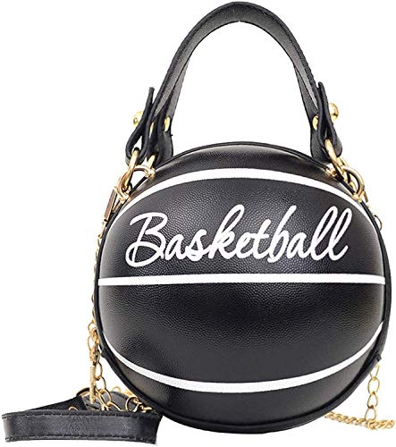 HAIWILL Basketball Handtasche Damen Runde Umhängetasche Leder Handytasche zum Umhängen Brieftasche Crossbody Geldbörse Klein Kuriertasche Handtasche Tasche für Mädchen (Schwarz)