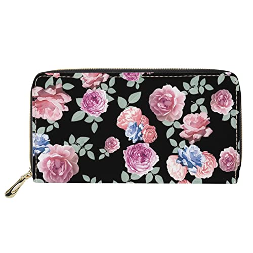 Lsjuee Reisehandtaschen für Damen Mädchen Mode Rose Blumendruck Kreditkarte Horder Leder Geldbörse