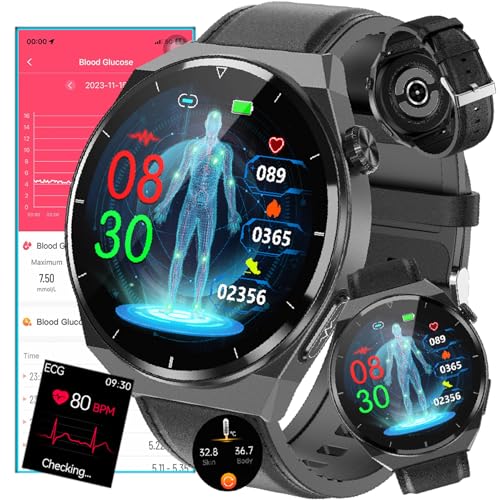 Fohatu 𝐄𝐂𝐆 Smartwatch 𝐁𝐥𝐮𝐭𝐳𝐮𝐜𝐤𝐞𝐫,𝐁𝐥𝐮𝐭𝐳𝐮𝐜𝐤𝐞𝐫 Fitness-Tracker 𝐄𝐂𝐆 Pulsschlag Temperatur Pulsschlag Blut Blutsauerstoff Schlafüberwachung, Schrittzähler Aktivitätstracker,B