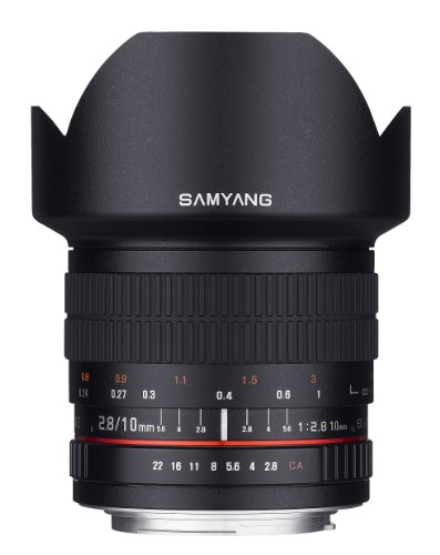 Samyang 10 mm F2.8 ED AS NCS Ultra-Weitwinkelobjektiv für Nikon Digital SLR-Kameras mit AE-Chip für Auto-Messung (SY10MAF-N), Schwarz