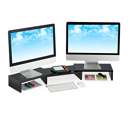 Relaxdays Monitorständer für 2 Monitore, verstellbar, ergonomisches Arbeiten, Bildschirmerhöhung Schreibtisch, schwarz
