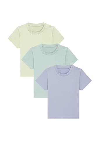 3er Set Hochwertiges Baby, Kleinkind T-Shirt aus Bio-Baumwolle, Säuglingshirt mit Druckknöpfe, hervorragend zum Bedrucken.(z.B. mit Transferfolien), Size:68/80, Color:Pastell