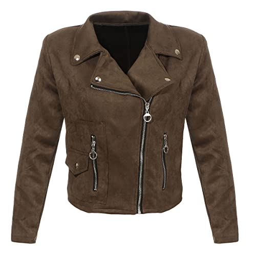 Malito Damen Jacke | Velours Jacke | Biker Jacke mit Reißverschluss | Faux Leather - leichte Jacke 19617 (Oliv, S)