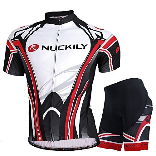 NUCKILY Herren Radtrikot Set, Atmungsaktiv Quick-Dry Kurzarm Radsport-Shirt + Gel Gepolsterte Shorts