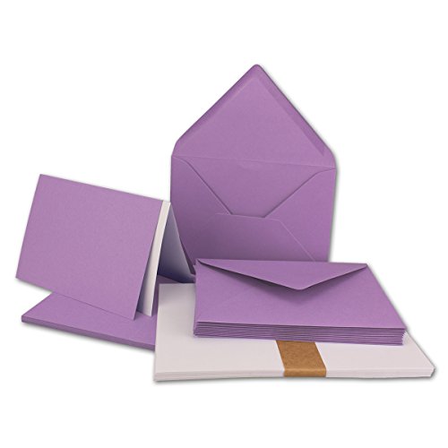 50x Faltkarten SET DIN A6/C6 mit Brief-Umschlägen in Lila - inklusive Einleger - 14,8 x 10,5 cm - Premium Qualität - FarbenFroh