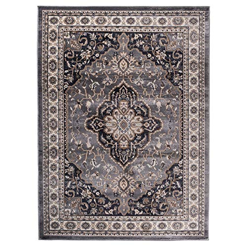 Carpeto Traditioneller Orientalischer Teppich - Kurzflor - Weicher Teppich Perser für Wohnzimmer Schlafzimmer Esszimmer - ÖKO-TEX Zertifiziert - AYLA - 140 x 200 cm - Grau