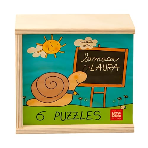 Dida - Holzpuzzle 3 große Teile für Kinder 1/2/3 Jahre oder älter - Schnecke Laura - 6 Puzzles mit 3 großen Fliesen - Montessori Lernspiele für Kinder. Entworfen von Nicoletta Costa.