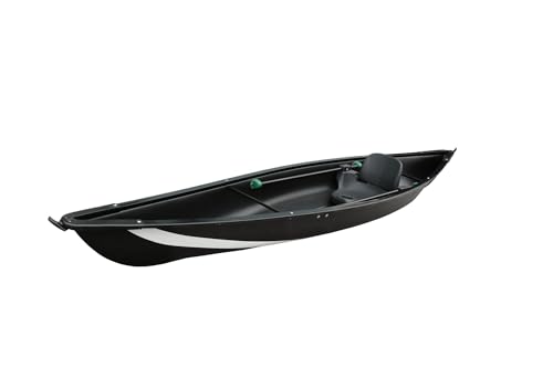 Kaitts Kanu offener Einer Kajak Kanu ideales Angelkajak kippstabil und leicht, Farbe:Schwarz. Weiße Streifen