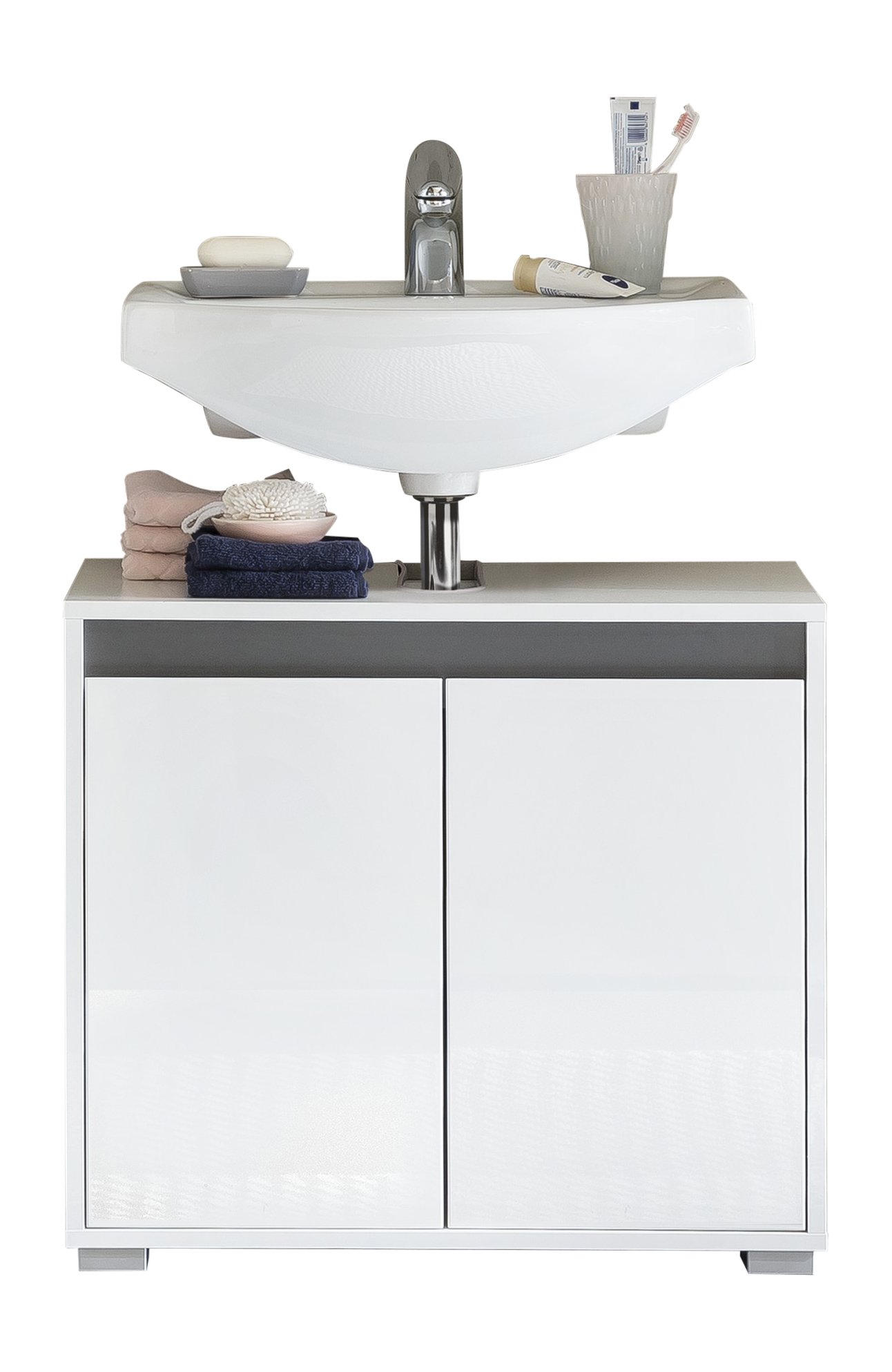 trendteam smart living - Waschbeckenunterschrank Unterschrank - Badezimmer - Sol - Aufbaumaß (BxHxT) 67 x 60 x 36 cm - Farbe Weiß Hochglanz - 163530103