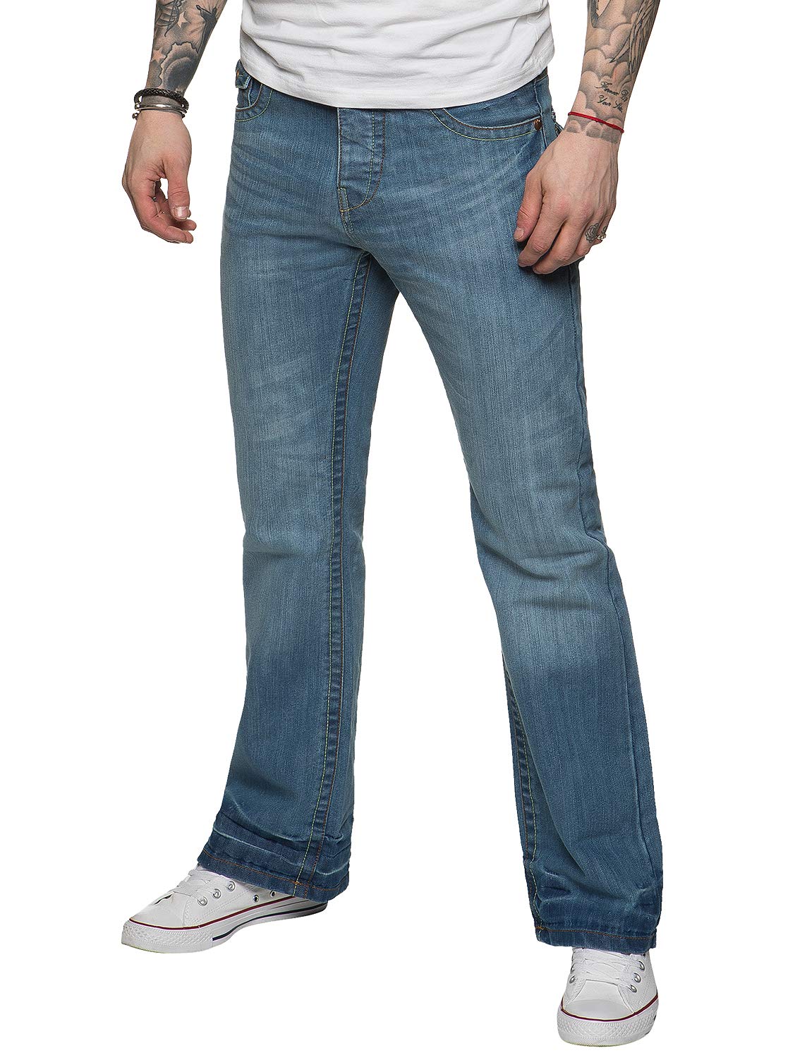 APT Herren Designer Basic Bootcut Flared Wide Leg Blue Denim Jeans – Range of Waist, blau, Bundweite: 91 cm, beinlänge: 76 cm (36 W / 30 L)