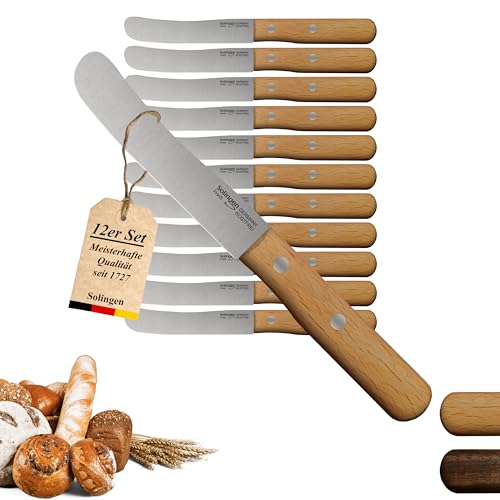 Solingen Messer Buche Buckelmesser 12er Set, stabile Hohl Stiftnieten, Frühstücksmesser, Brötchenmesser, direkt vom Hersteller & aus eigener Fertigung, Polierabzug
