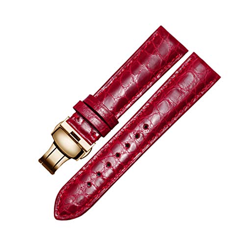 Krokodillederband 14mm-24mm Schwarz/Braun/Rot/Blau-Armband mit Faltschließe für Männer und Frauen, 15mm