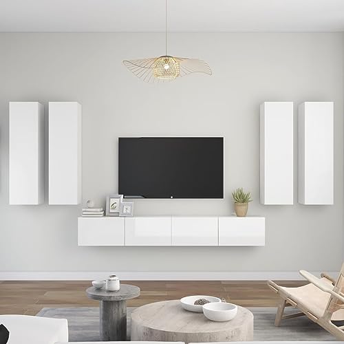 Furniture-sets-6-teiliges TV-Schrank-Set, Hochglanz, Holz, Weiß