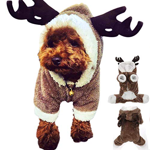 DOXMAL Weihnachts-Outfit für Hunde und Katzen, Rentier-Motiv, Hirsch-Elch-Design, Hunde-Kostüm, Welpen-Jersey, Outwear Mantel für Teddy, Yorkshire Terrier, Chihuahua, Pomeranian