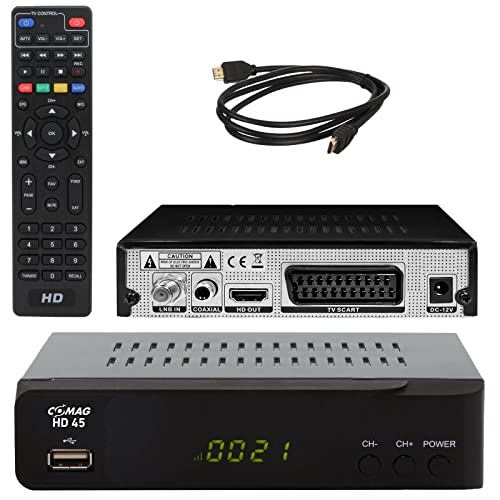 Comag HD45 Digitaler HD Sat Receiver (Full HD, HDTV, DVB-S2, HDMI, SCART, PVR-Ready, USB 2.0) inkl. HDMI Kabel, schwarz