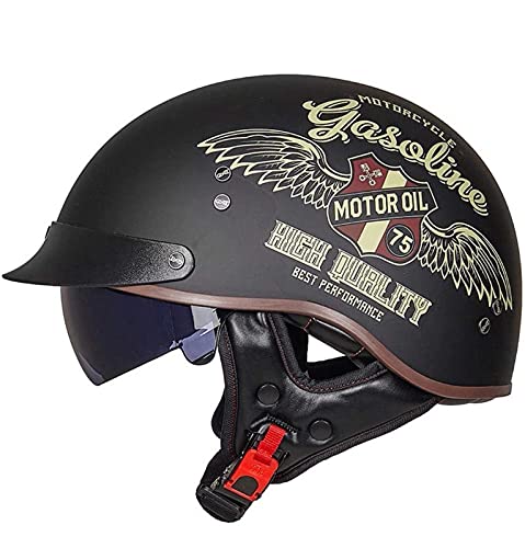 Sebasty Halbschalenhelm mit ECE Motorradhelm Herren Damen Brain Cap Retro Motorrad Jethelm Halbhelm Halbschale Helm Rollerhelm Chopper Scooter Helm Sturzhelm mit Visier 7,M