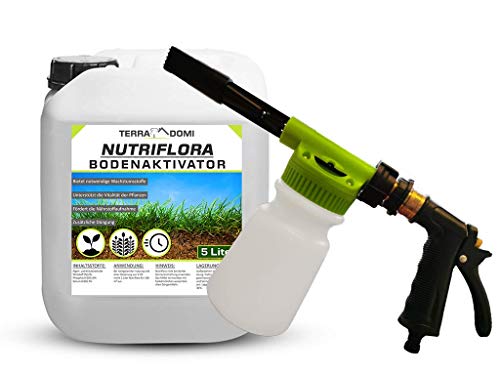 Terra Domi Nutriflora 5 Liter Bodenaktivator Konzentrat für 1650m² + innovativem Sprühsystem I NP - Dünger auf Basis von Seealgenextrakt I 20% mehr Wachstum und Ertrag I natürliche Basis