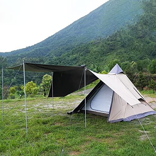Outdoor-Camping-Pyramiden-Tipi-Zelt aus Segeltuch für Erwachsene, indisches Tipi-Zelt für 2–3 Personen, einfach aufzubauendes Pyramidenzelt, 4-Jahreszeiten-Vollverdunkelung (Beige mit Baldachin)