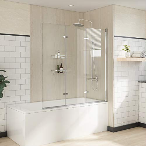 Heilmetz 3-teilig Duschwand für Badewanne 120 x 140 cm Faltbar Duschabtrennung Badewannenaufsatz Duschtrennwand für Badewanne Faltwand Dreifalten aus 6mm Nano ESG Sicherheitsglas