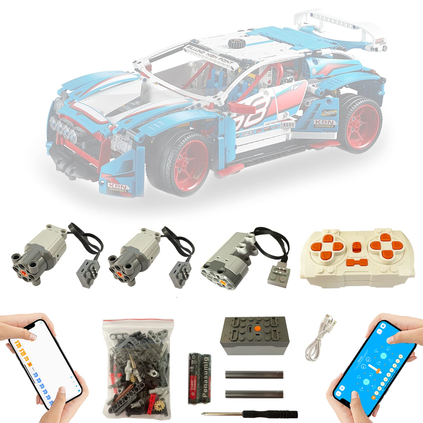 Motor und Fernbedienung Upgrade Zubehör für Lego Rally Auto 42077, Metal Axle, APP 4-Modi-Steuerung, Motorenset Kompatibel mit Lego 42077 Technic Rallyeauto(Nicht Enthalten Modell)