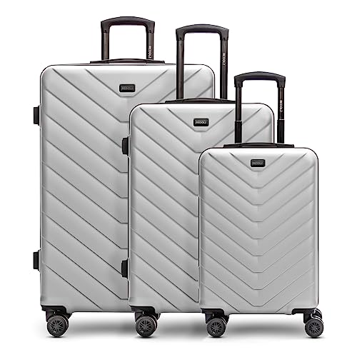 REDOLZ Essentials 07 Hartschalen 3er Koffer-Set Damen/Herren - Leichte Reise-Trolleys, hochwertiges ABS Material, 4 Doppelrollen & TSA-Schloss (Silver-Colored, Koffer-Set (3-teilig)
