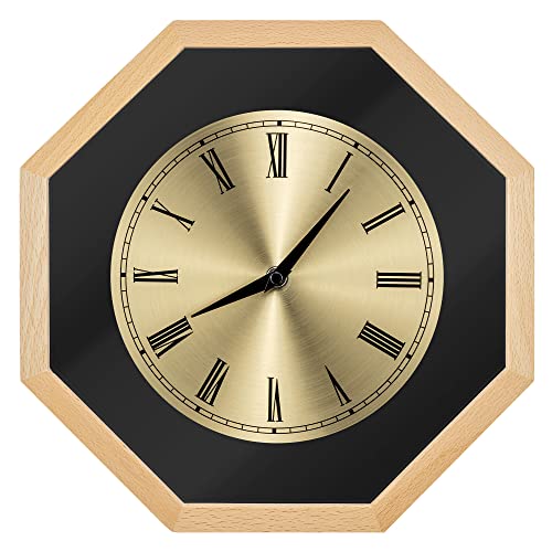 Navaris Analog Holz Wanduhr Quadrat Design - 30 x 30 x 3,5cm - analoge Standuhr Uhr zum Aufhängen mit goldenem Ziffernblatt - Holzuhr Hellbraun