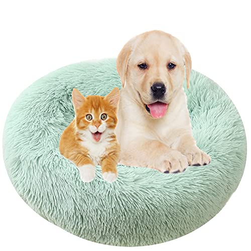Hundebett, Rund Plüsch Haustierbett Flauschig Waschbares Katzenbett mit Reißverschluss Warme Donut Hundekissen für Haustiere- Green|| Ø 110cm/44in