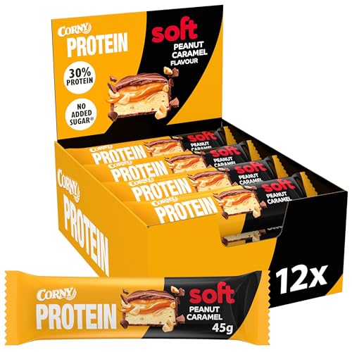 Protein Riegel Corny Soft Peanut-Caramel, 30% Protein, Eiweißriegel ohne Zuckerzusatz, Vorratsbox 12x45g