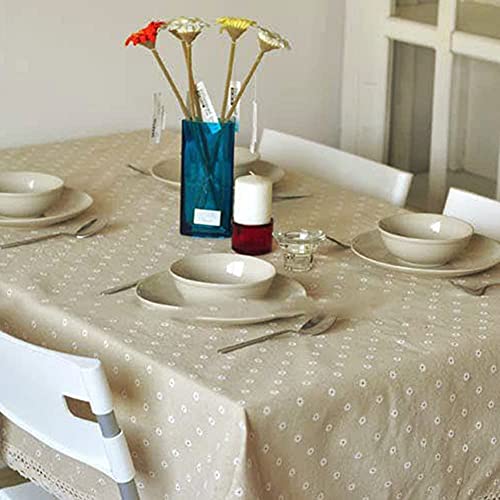 Tischdecke aus Leinentuch, Spitzen-Design mit weißen Gänseblümchen, Tischtuch Rechteckige Tischdekoration, Baumwolle / Leinen 140*200cm