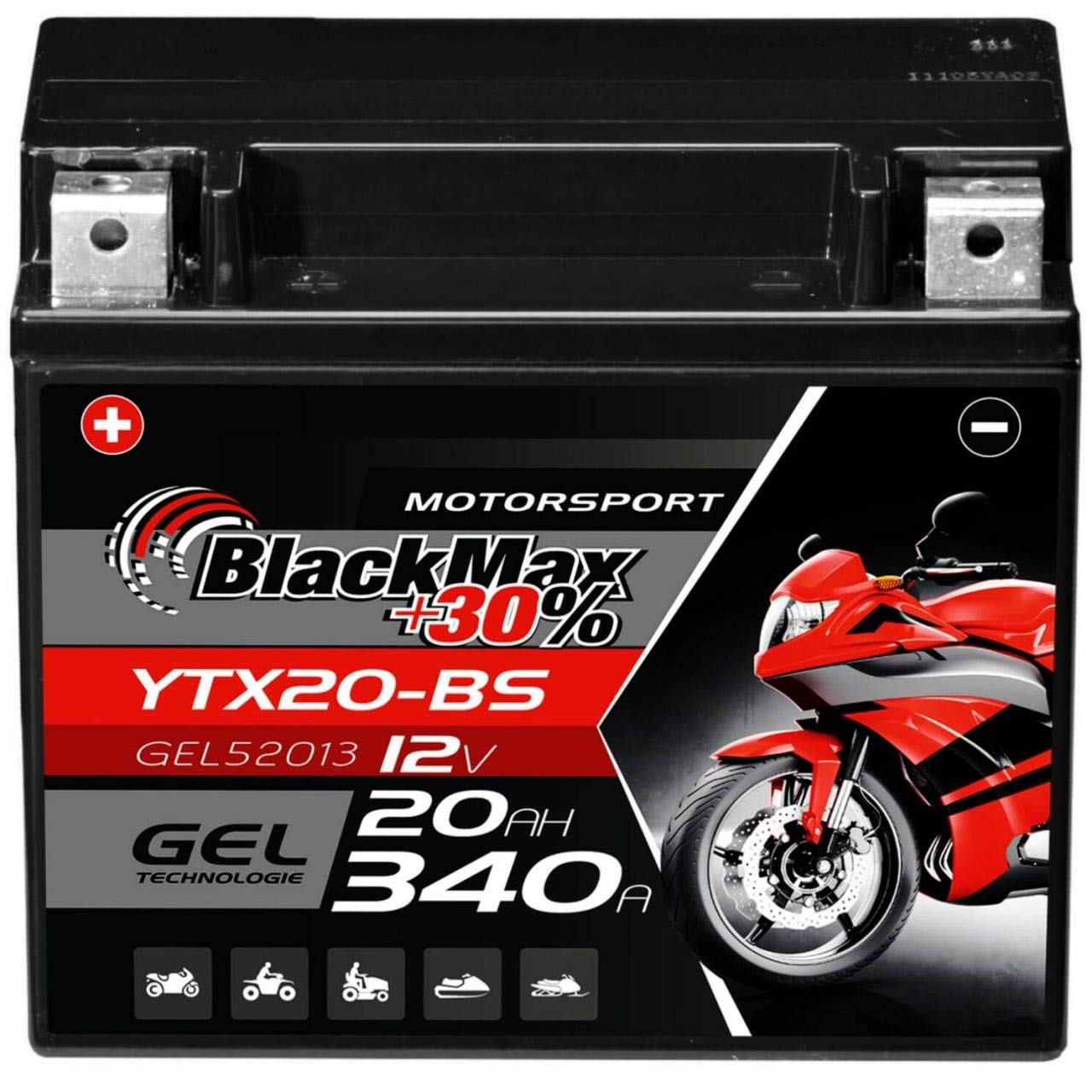BlackMax CTX20-BS Motorradbatterie GEL 12V 20Ah YTX20-BS