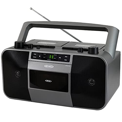 JENSEN MCR-1500 Tragbarer Stereo-CD-Player und Dual-Deck-Kassetten-Player/Recorder mit AM/FM-Radio, grau