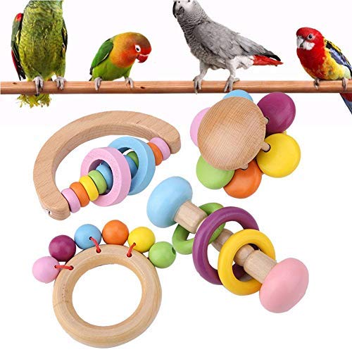 4 STÜCKE Papagei Kauen Spielzeug, Pet Vögel Holz Hängen Spielzeug Papageien Käfig Spielzeug Set Sittiche Spielsachen Zubehör für Kleine Papageien Nymphensittich Conures Liebe Vögel