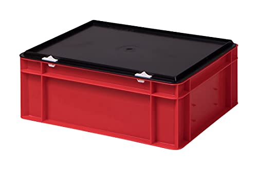 Stabile Profi Aufbewahrungsbox Stapelbox Eurobox Stapelkiste mit Deckel, Kunststoffkiste lieferbar in 5 Farben und 21 Größen für Industrie, Gewerbe, Haushalt (rot, 40x30x15 cm)