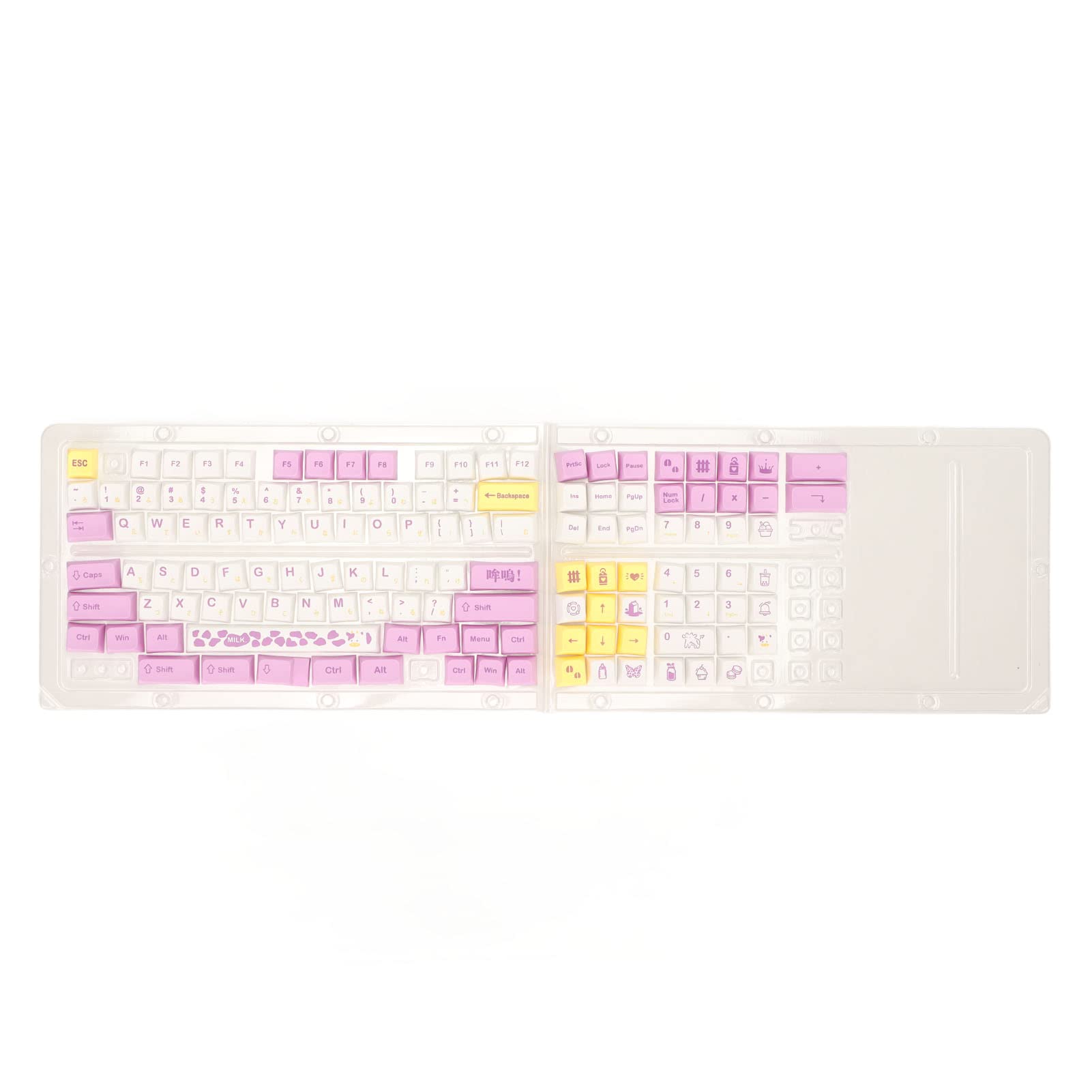 Heayzoki PBT Keycaps, 130 Tasten Keycap Heat Sublimation Keycap Set, Niedliche Keycaps für 84 87 96 98 100 104 108 Tasten Mechanische Tastatur Rosa Weiß