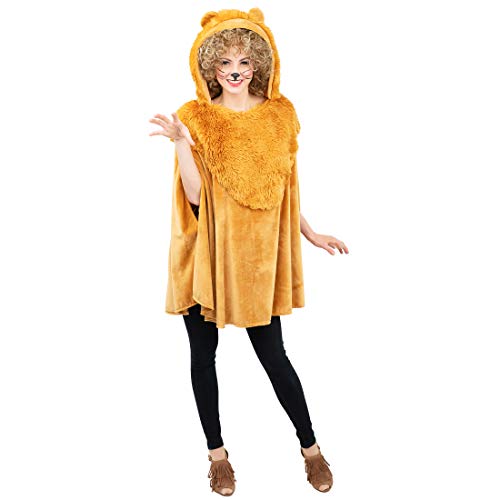 NET TOYS Zuckersüßes Plüsch-Cape Löwin für Erwachsene - Braun - Hinreißendes Damen-Kostüm Tiger als Überwurf - Bestens geeignet für Straßenkarneval & Fasching
