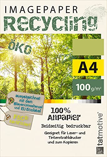 TATMOTIVE Imagepaper Öko-Recycling-Papier 100g/qm A4, FSC-zertifiziert, geeignet für alle Drucker, 4000 Blatt Kopierpapier, Druckerpapier