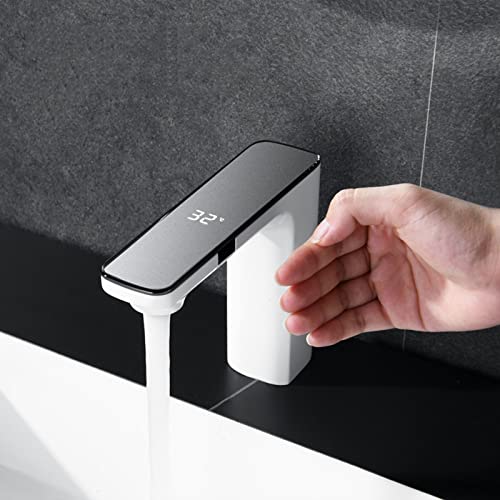 XJTNLB Waschtischarmatur Infrarot Sensor Infrarot Wasserhahn Bad, Automatischer Sensor Wasserhahn Bad Waschbecken Armaturen, Weiß