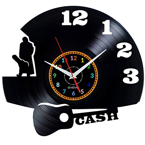 EVEVO Johnny Cash Wanduhr Vinyl Schallplatte Retro-Uhr Handgefertigt Vintage-Geschenk Style Raum Home Dekorationen Tolles Geschenk Wanduhr Johnny Cash