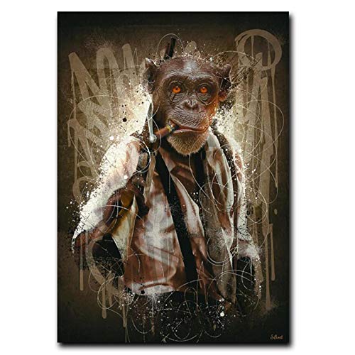 Nativeemie Moderne Graffiti Kunst AFFE Rauchen Zigarre Poster und Drucke Leinwandbilder Wandkunst Bilder Wohnzimmer Dekor 70x100cm / 27,6"x39,4 Rahmenlos