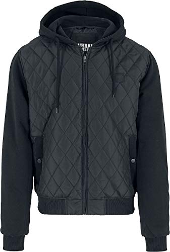 Urban Classics Herren Sweatjacke mit Kapuze Hooded Diamond Quilt Jacket, Streetwear Steppjacke für Männer, blk/blk, Größe M