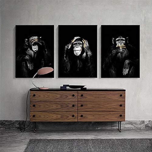 PYROJEWEL DREI Affen abstrakte Malerei auf Leinwand Tier Wandkunst Drucke können Nicht hören kann Nicht sprechen kann Nicht sehen Wohnzimmer Wohnkultur 60x90cmx3 Rahmenlos