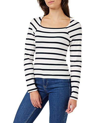 French Connection Damen Rallie Langen Ärmeln und quadratischem Ausschnitt T-Shirt, Stripe S White/Marin, M