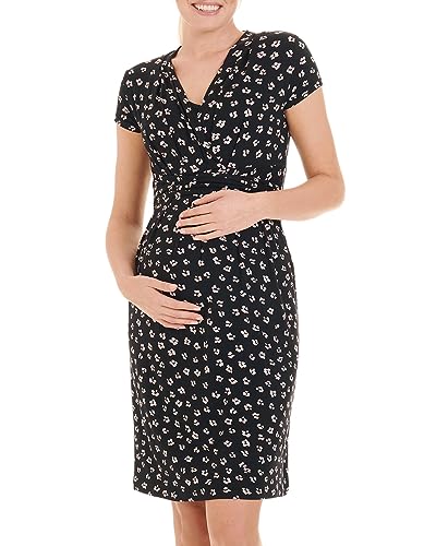Herzmutter Umstandskleid Sommer - Schwangerschaftskleid-Stillkleid - Minikleid mit Wickeloptik - Damenkleid Schwangerschaft-Stillzeit - 6800 (S, Anthrazit/Blumen)