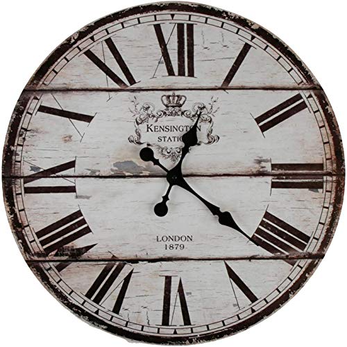 YOAI Wanduhr Uhr Shabby Vintage Motivuhr Küchenuhr Nostalgie Rustikale Quarzuhr aus MDF mit lautlosem Uhrwerk,12 Zoll/30CM Ø (London)