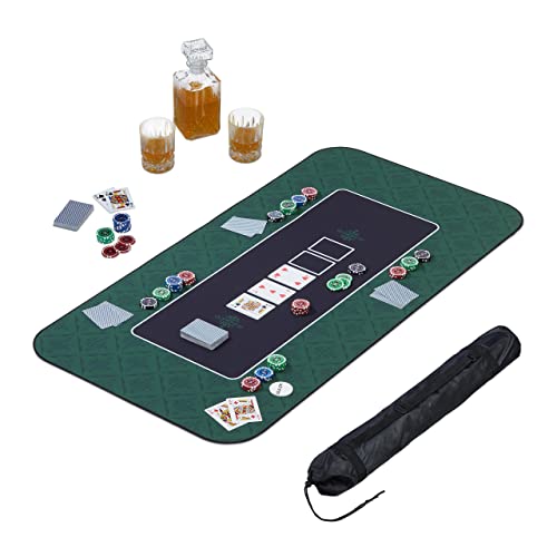 Relaxdays Pokermatte 120 x 60 cm, Texas Holdem, Pokertischauflage groß, rutschhemmend, Polyester, Pokerzubehör, grün