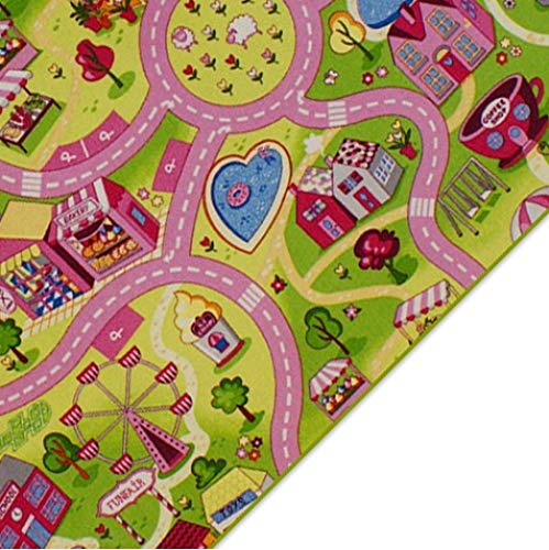 Kinderteppich Spielteppich Straßenteppich Sweet City Rosa Pink Kinderzimmer Häuser Teppich für Mädchen (120 x 160 cm)