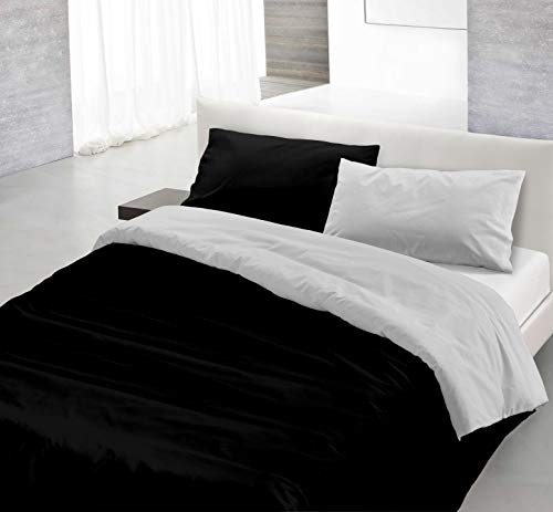 Italian Bed Linen Natural Color Doubleface Bettbezug, 100% Baumwolle, Schwarz/hell Grau, kleine Doppelte