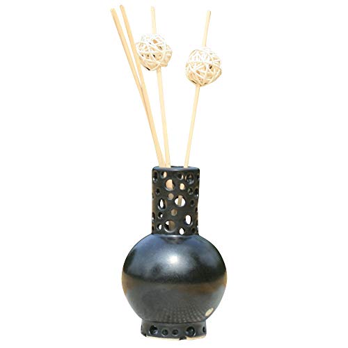 Handgemachte Keramikflasche mit Holzstäbchen, Schwarz